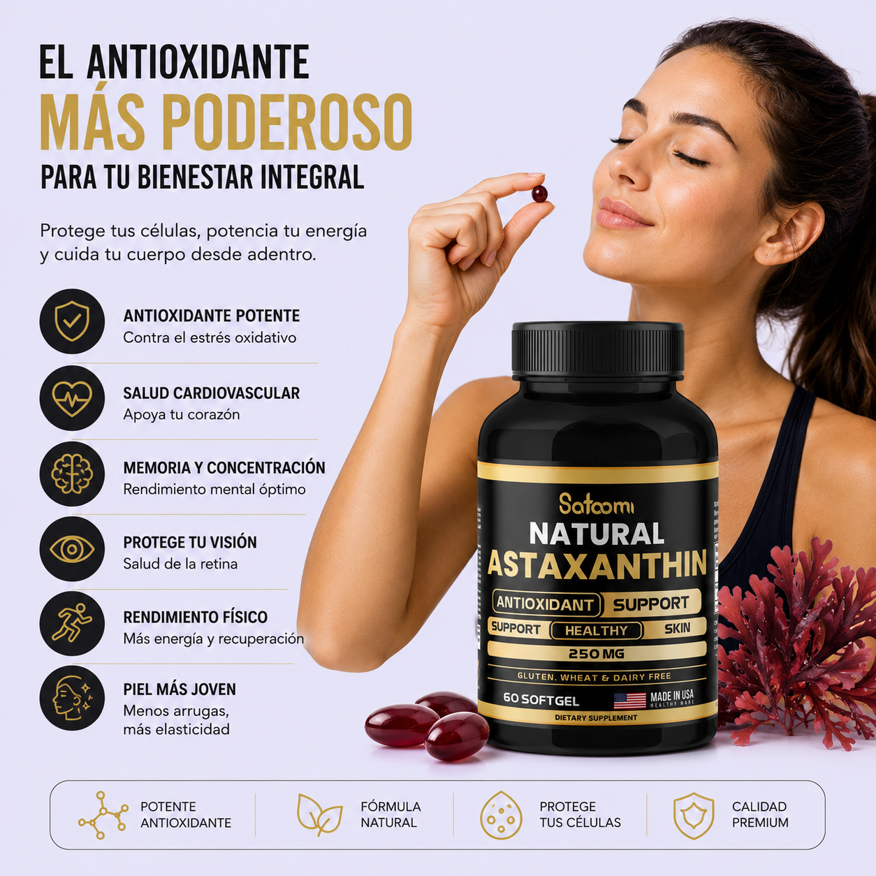Te Protege la Piel, Ojos y Corazón - Astaxanthin Satoomi
