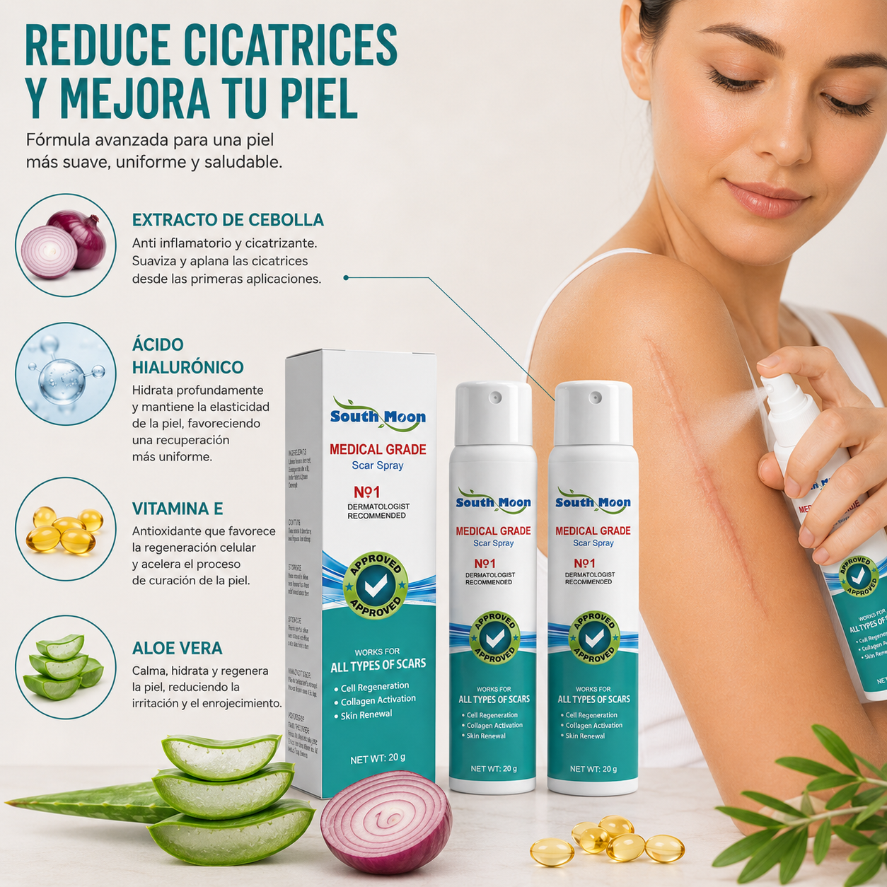 Te Suaviza y Aplana las Cicatrices - Spray South Moon X2