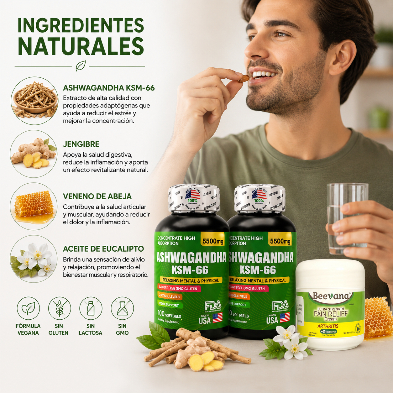 Te Ayuda a Reducir el Estrés y Ganar Claridad Mental - Ashwagandha KSM-66 X2 + Obsequio