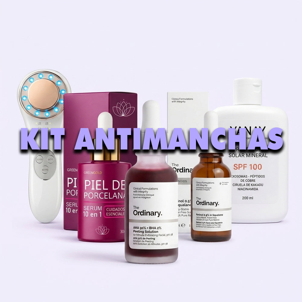 Kit Antimanchas: Peeling AHA/BHA + Sérum Despigmentante + Retinol + Fotones + Bloqueador SPF 100