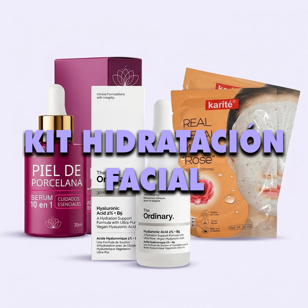 Kit Hidratación Facial: Ácido Hialurónico + Sérum Reparador + Mascarilla de Pétalos de Rosa