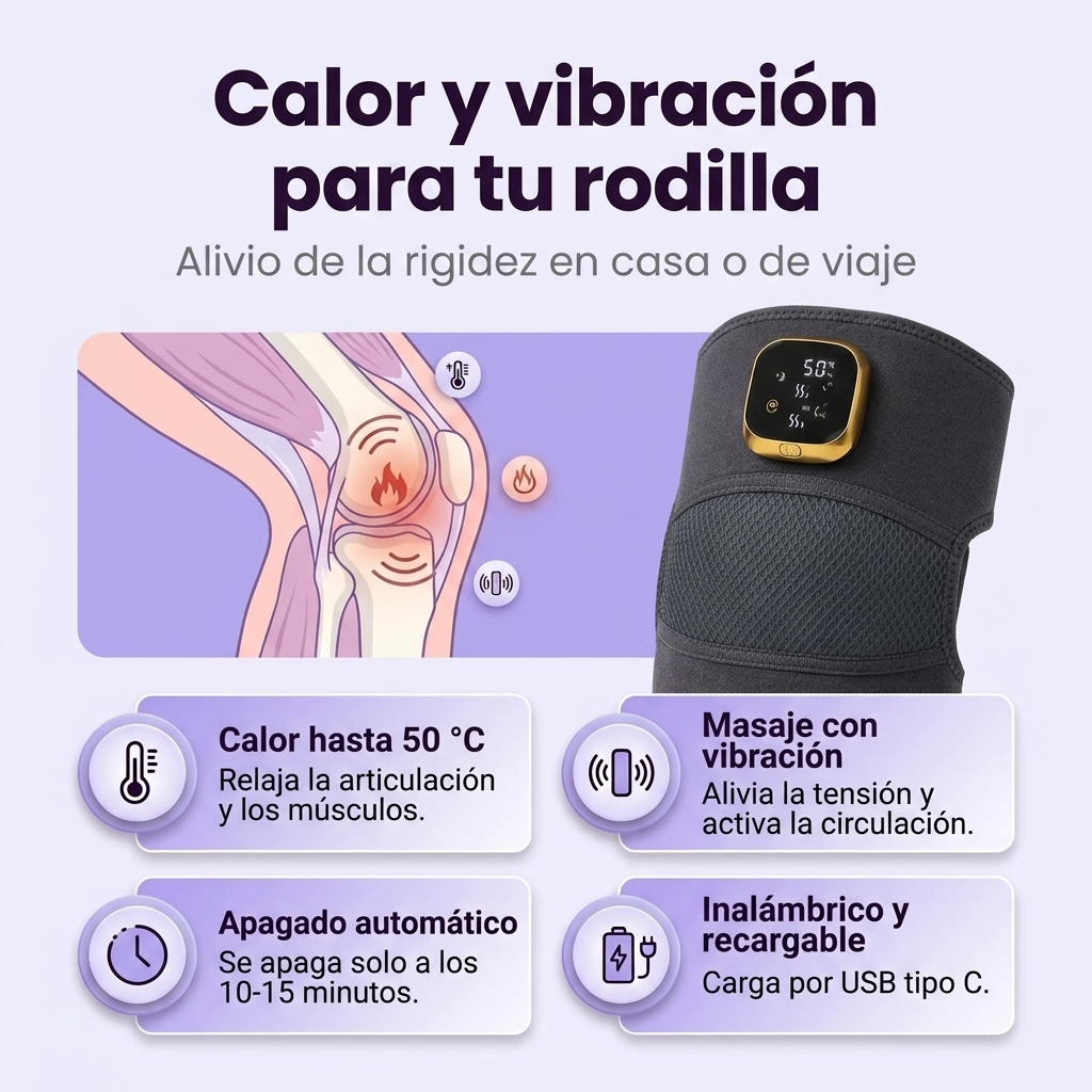 Masajeador de Rodilla Térmico 3 en 1 con calor, vibración y panel táctil LED