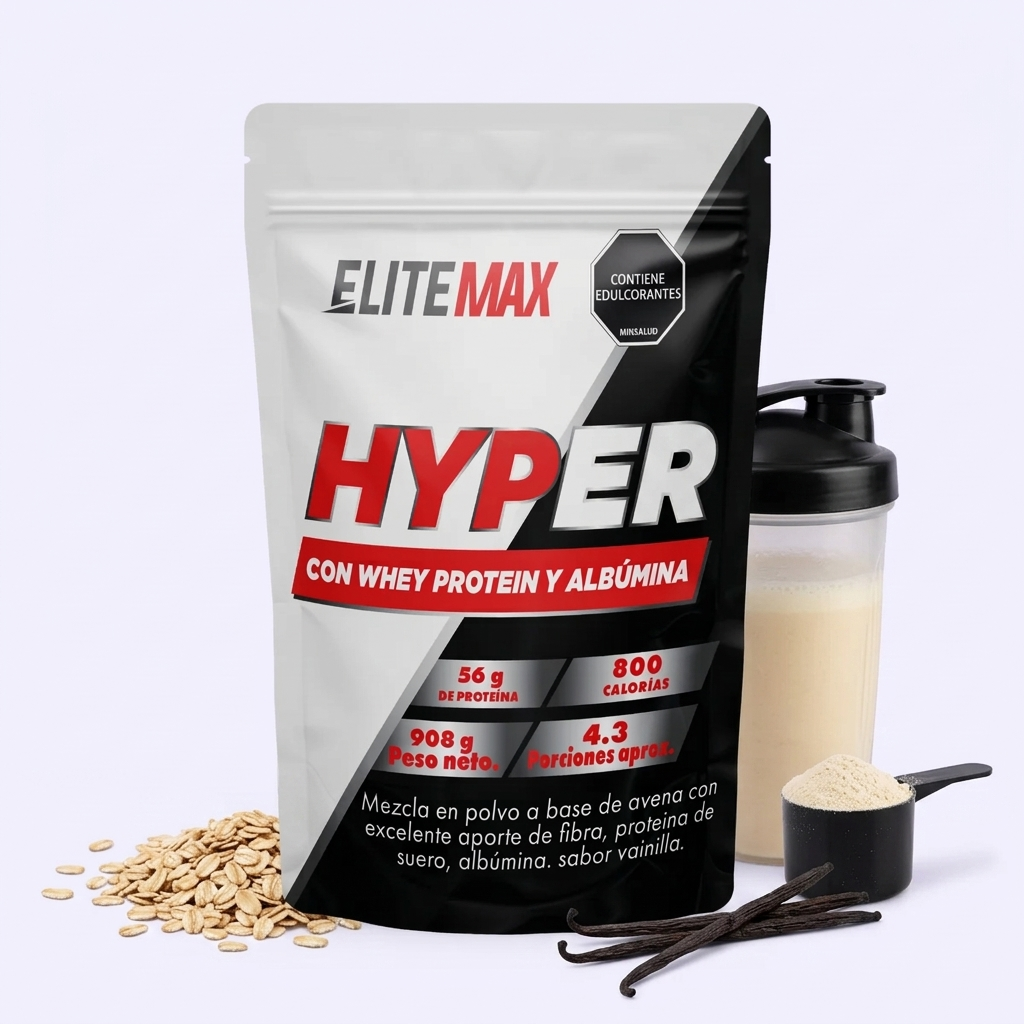 Hyper EliteMax Vainilla 2LB. Proteína hipercalórica para ganar masa y fuerza