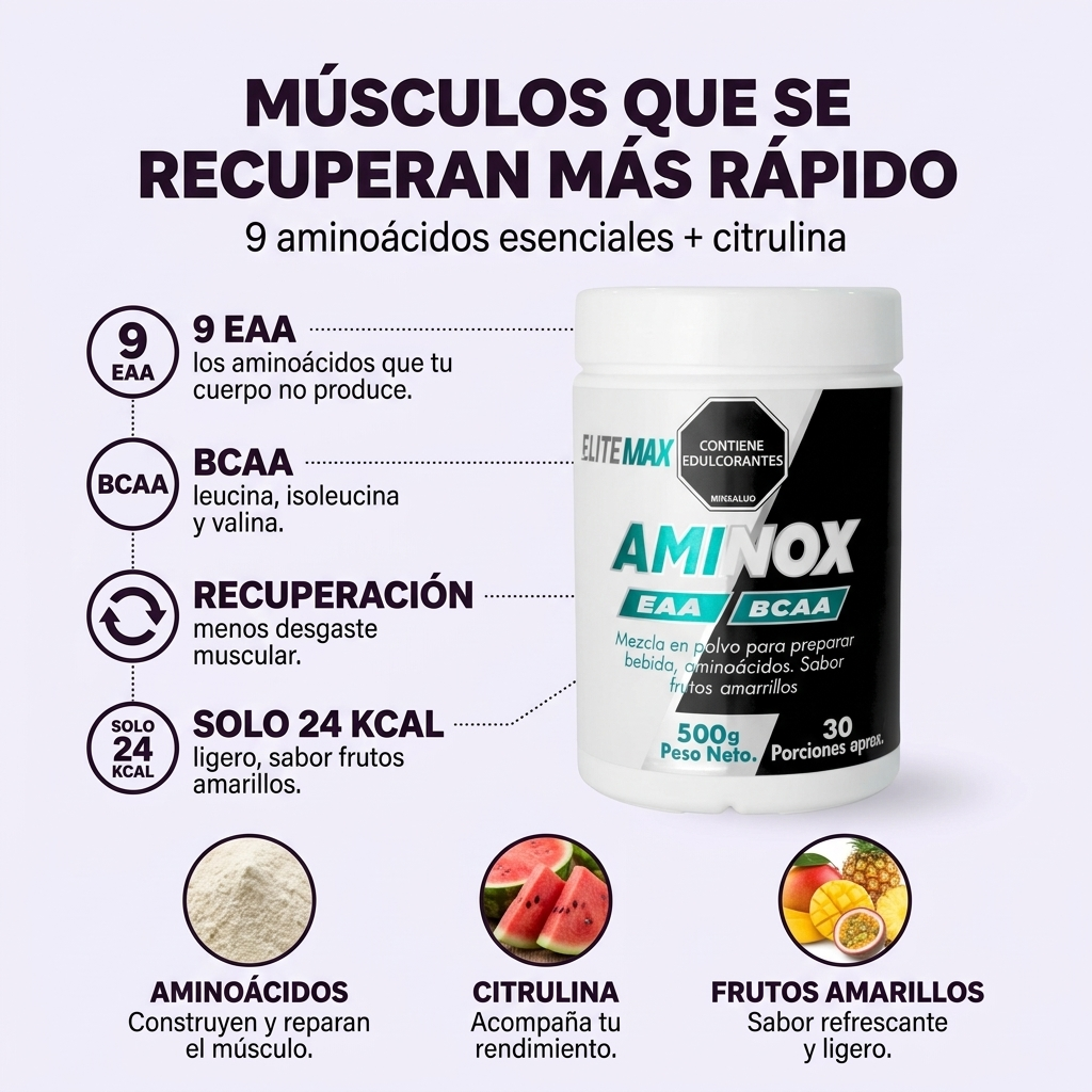 Aminox EAA EliteMax 500g: aminoácidos esenciales, BCAA y citrulina