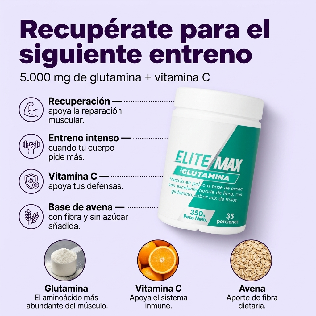 Glutamina Glutamax EliteMax 350g: 5.000 mg de glutamina con vitamina C