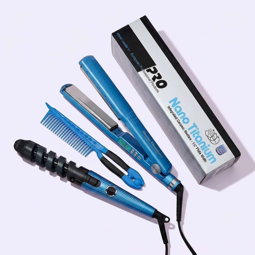 Alisa, riza y peina con un solo kit - Combo Nano Titanium Profesional