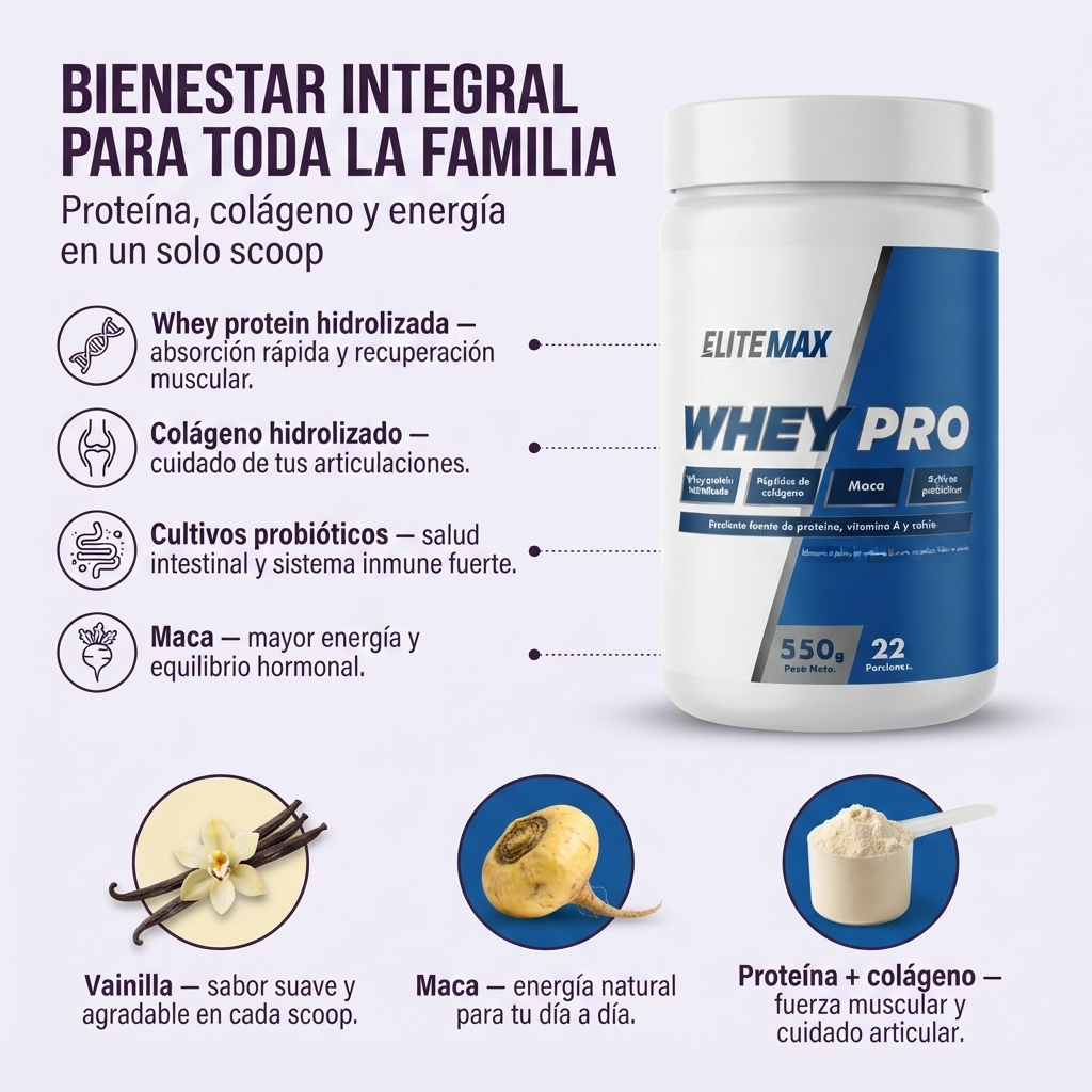 Fortalece tu Cuerpo y Cuida tu Bienestar Integral - Whey Pro EliteMax Vainilla