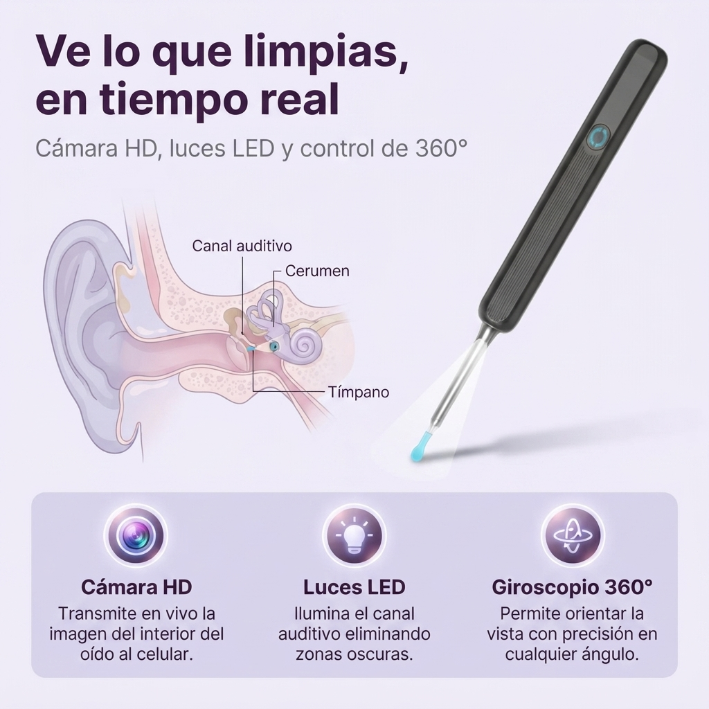 Limpia tus oídos con precisión y video en vivo - Limpiador de Oídos con Cámara