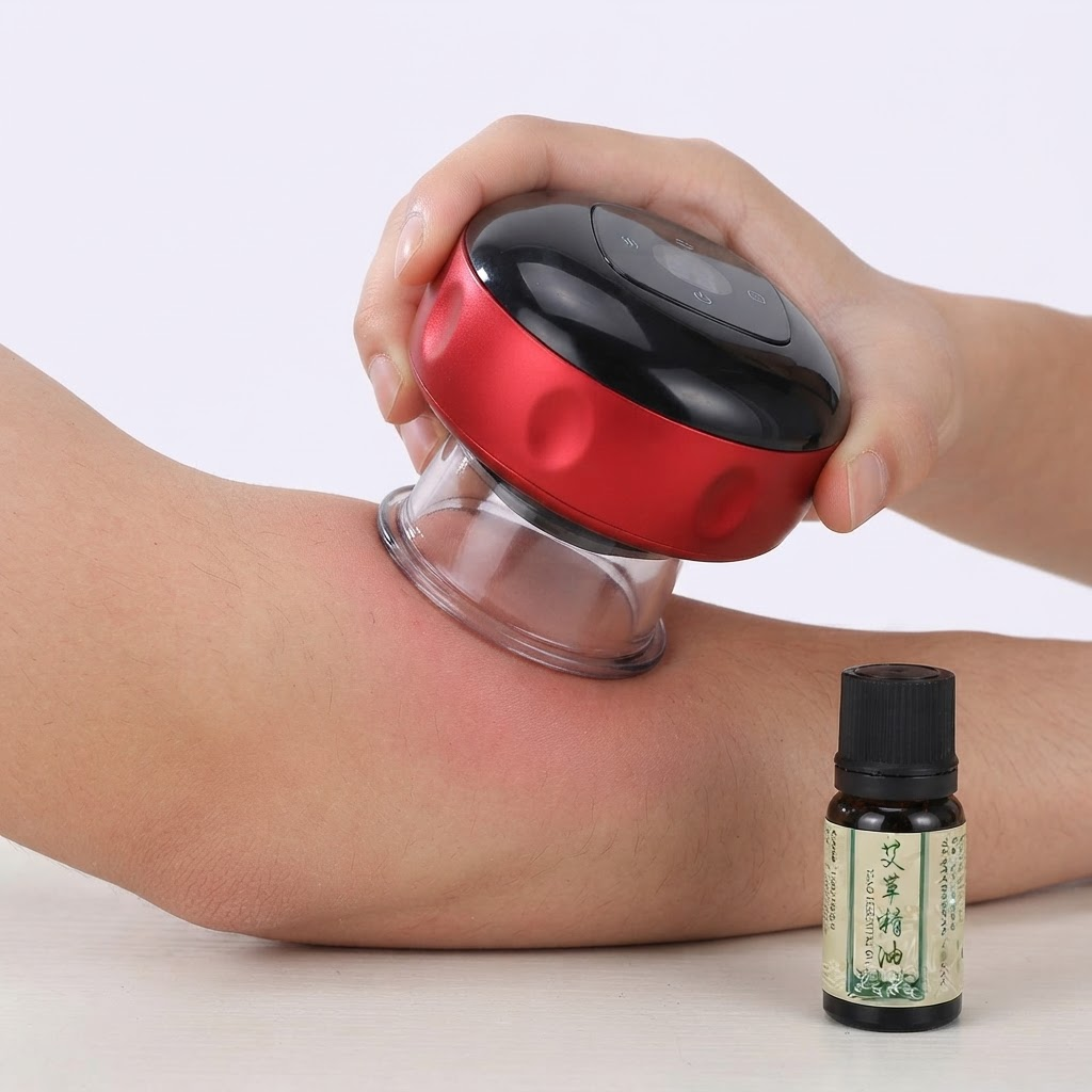 Alivia la tensión muscular con succión, calor y luz roja - Masajeador de Ventosa Eléctrico 4 en 1 + Aceite Esencial