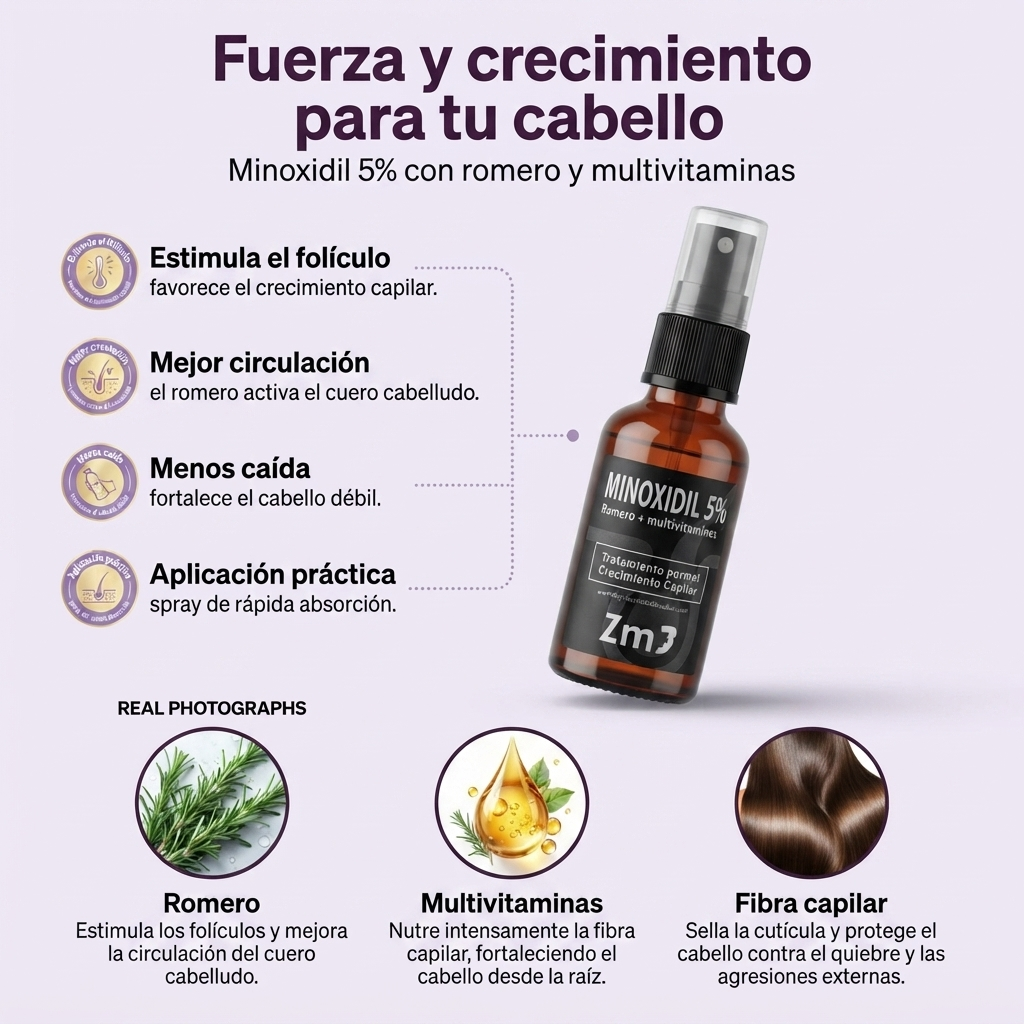 Recupera la densidad y fuerza de tu cabello con Minoxidil 5% - Zamia Minoxidil Spray Original