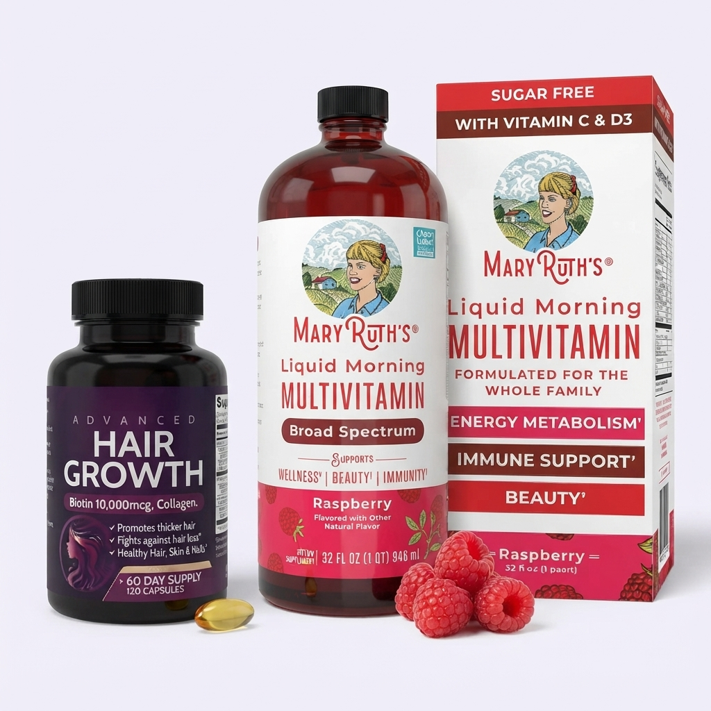 Belleza integral: energía, inmunidad y cabello fuerte en un solo combo - Combo Hair Growth + Mary Ruth's Multivitamínico Líquido