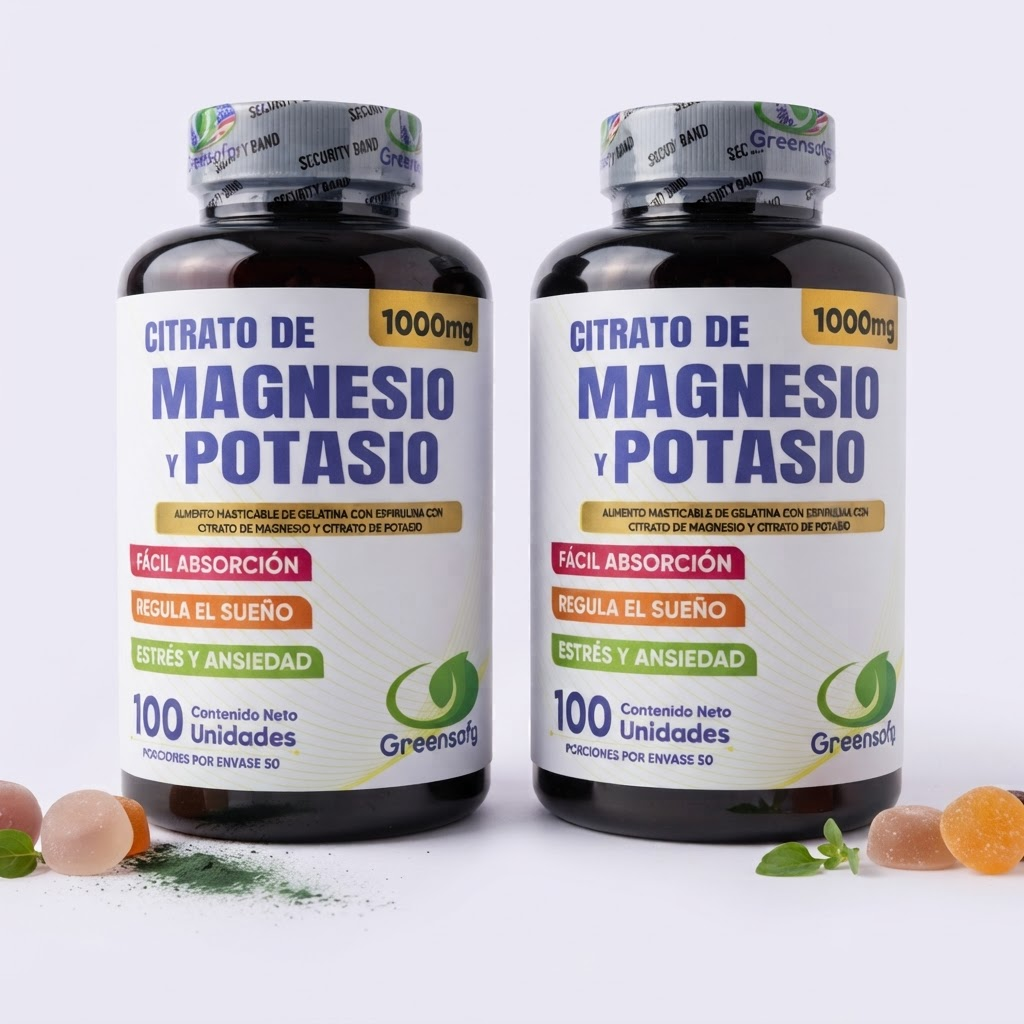 Sueño, músculos y sistema nervioso en equilibrio - Combo Citrato de Magnesio y Potasio Greensofg x2