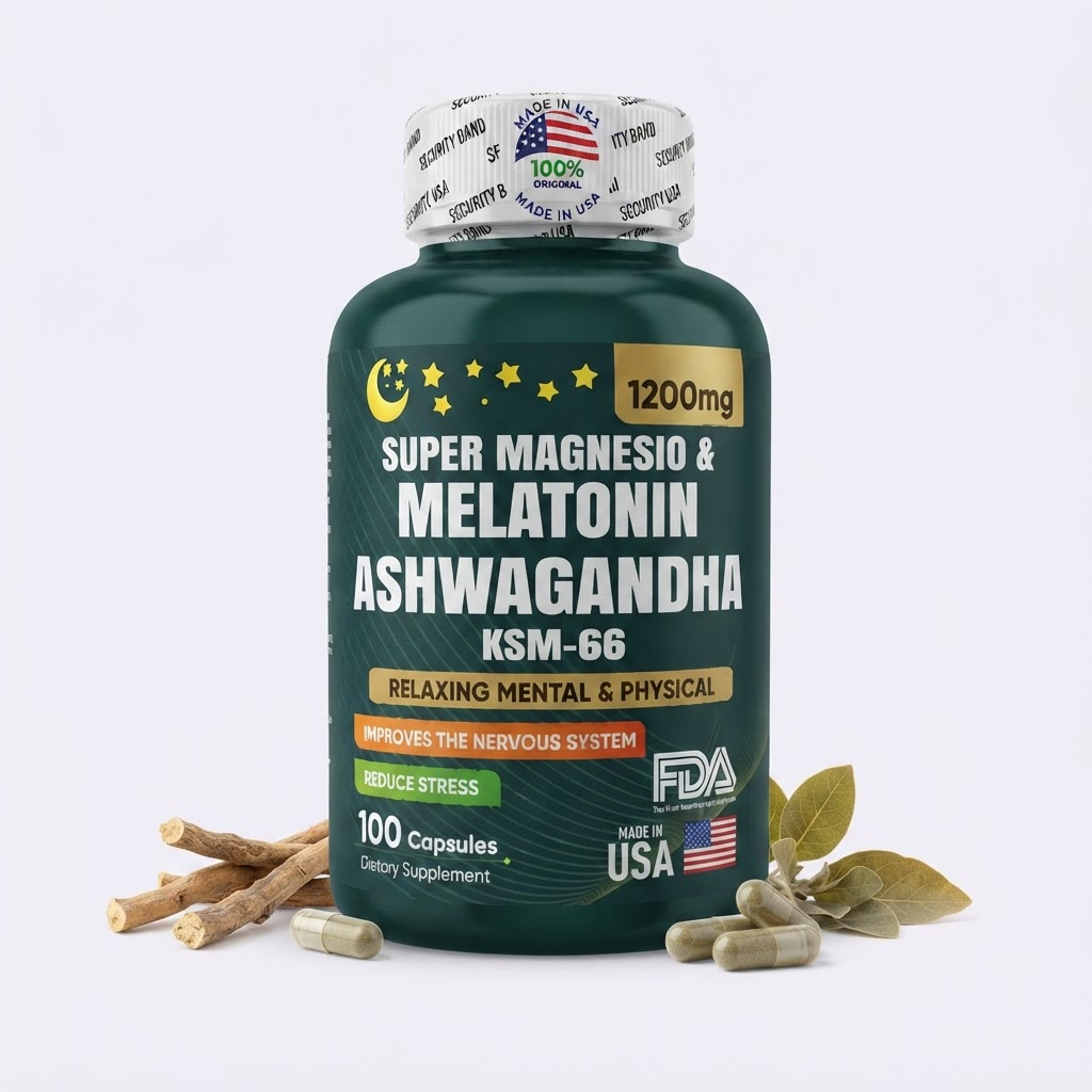 Duerme profundo, reduce el estrés y equilibra cuerpo y mente - Super Magnesio + Melatonina + Ashwagandha KSM-66