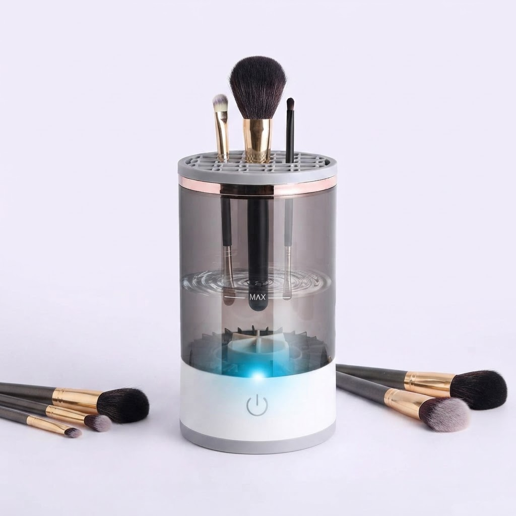 Limpia y seca tus brochas de maquillaje en segundos - Limpiador Eléctrico de Brochas con Agua