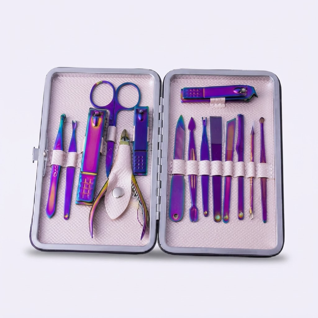 Manicura y pedicura profesional desde casa - Kit de Manicura 15 Piezas Iridiscente con Estuche