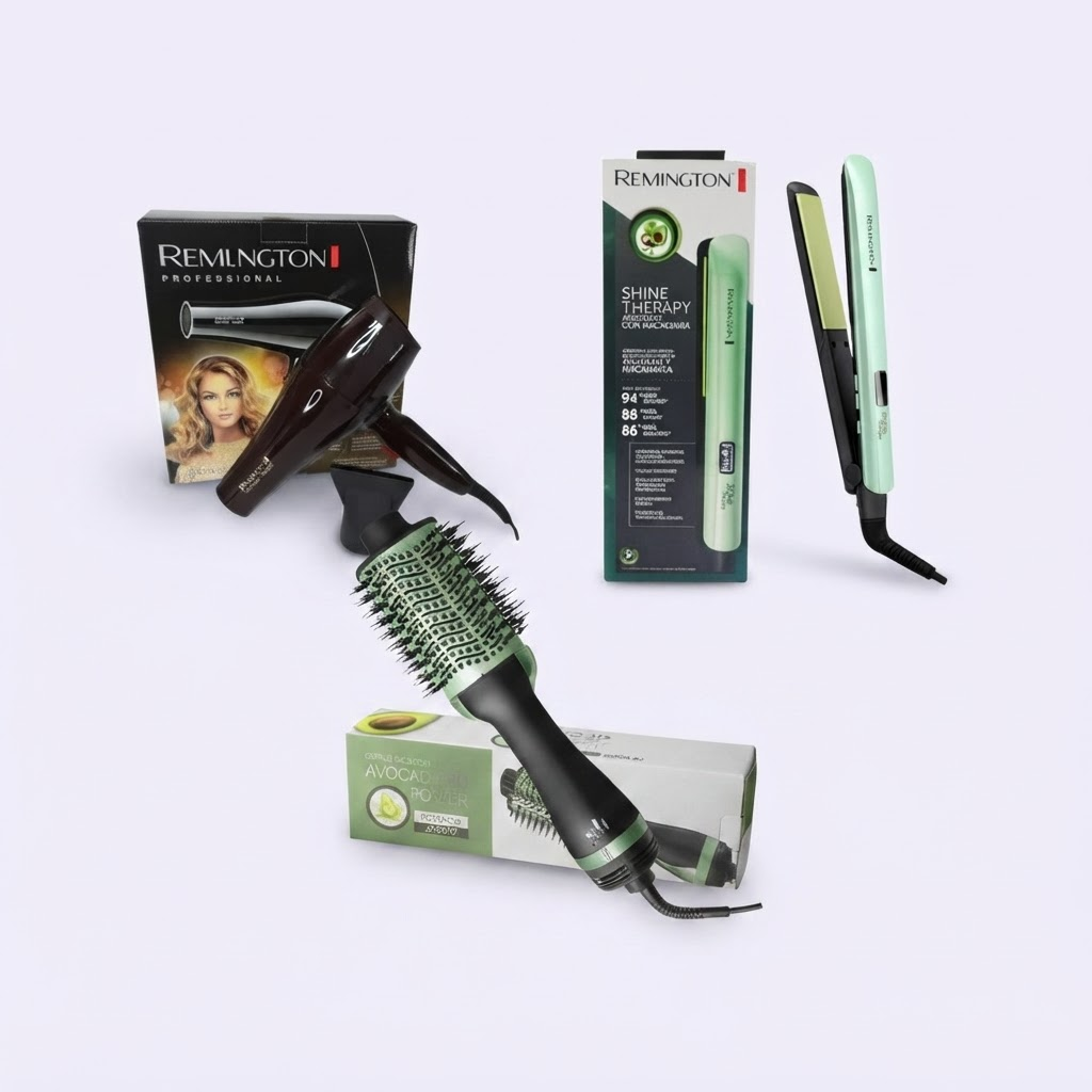 Seca, alisa y estiliza tu cabello con resultados de salón - Combo Aguacate SD06: Secador + Cepillo Secador + Plancha Remington