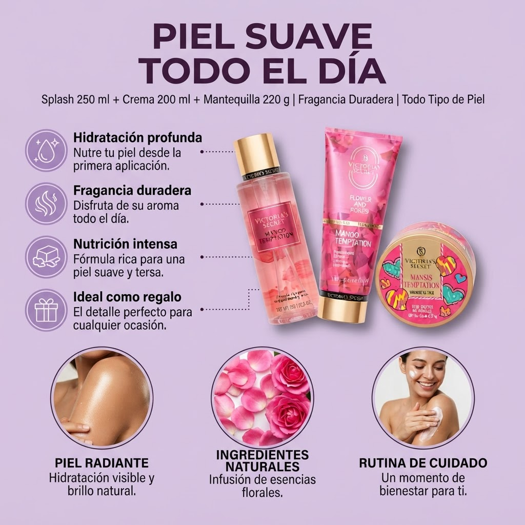 Hidrata, nutre y perfuma tu piel todo el día - Combo Cuidado Corporal x3: Splash + Crema + Mantequilla