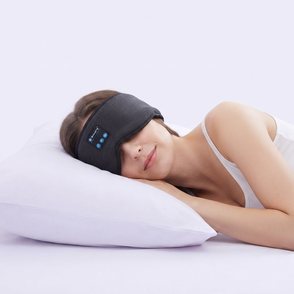 Duerme mejor con música relajante sin auriculares incómodos - Máscara para Dormir con Audífonos Bluetooth 5.0