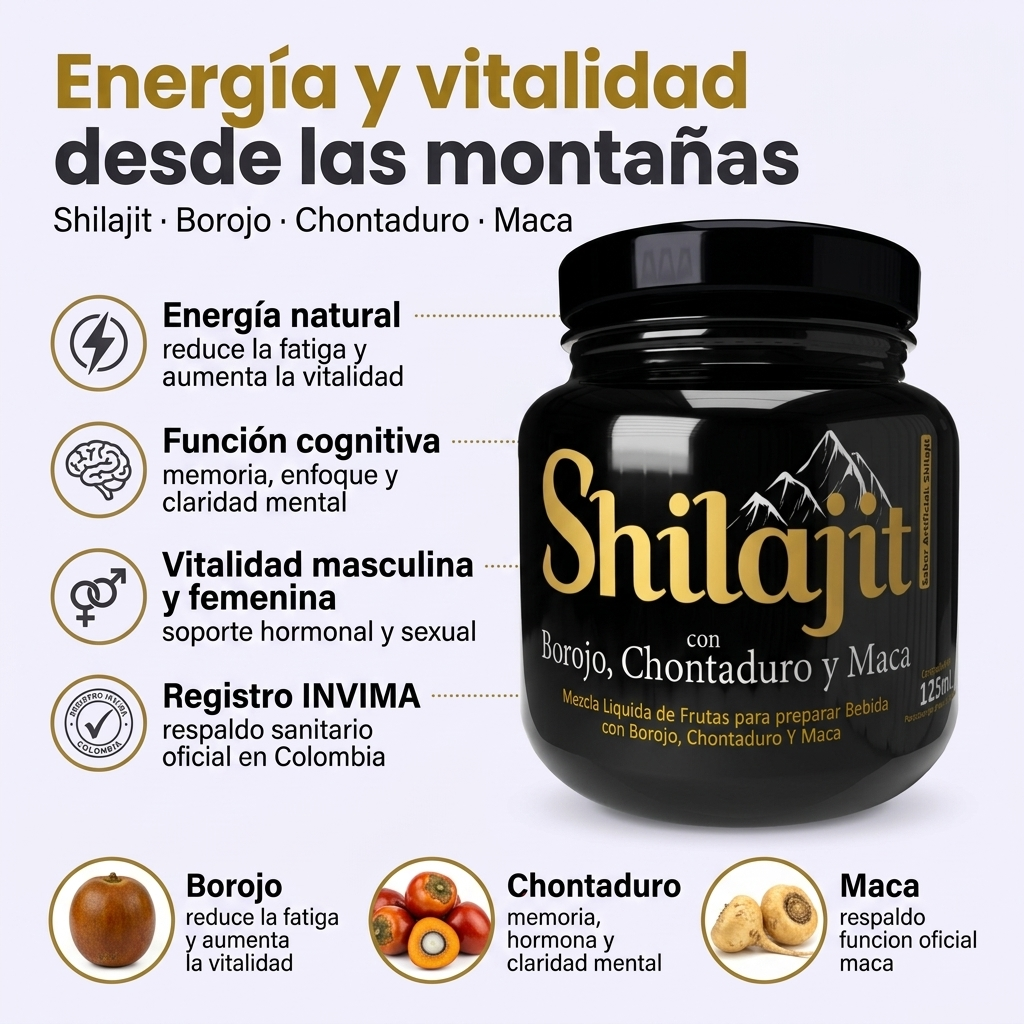 Energía, Vitalidad y Bienestar Natural - Shilajit Jalea con Borojo, Chontaduro y Maca