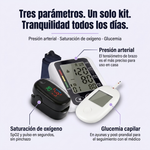 Kit Medición Adulto Mayor: Tensiómetro de Brazo + Oxímetro Digital + Glucómetro Portátil