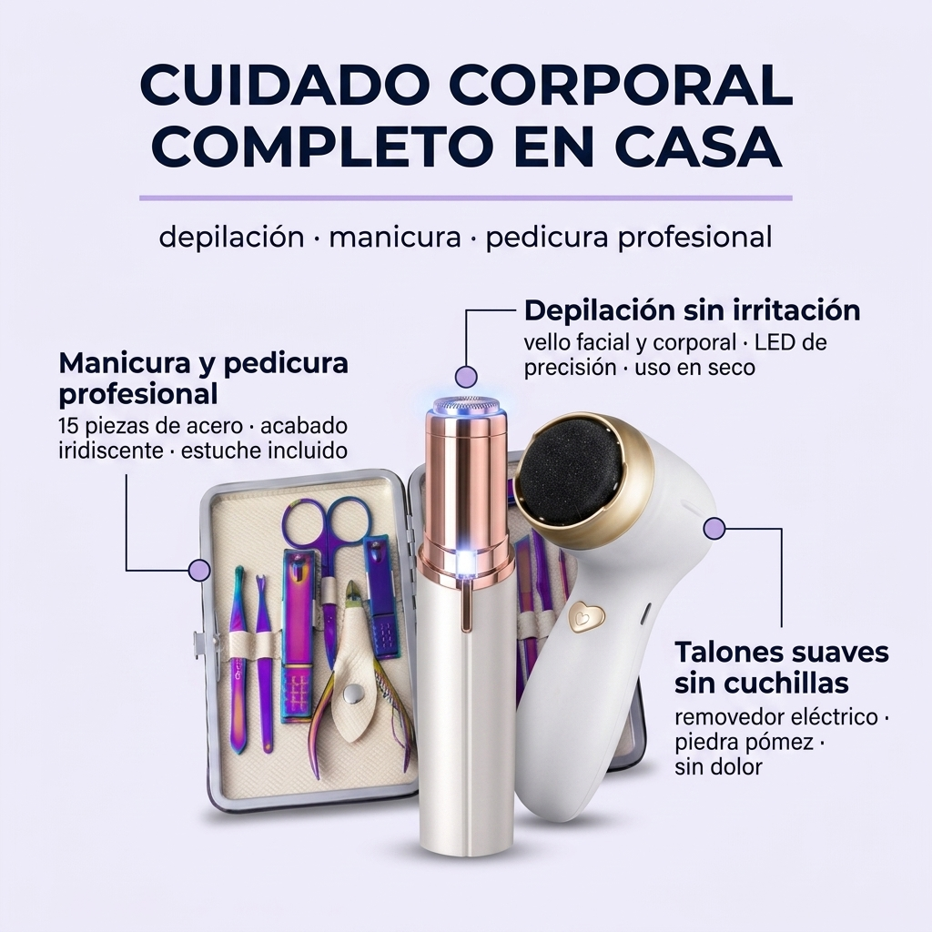 Kit Cuidado Corporal Base: Depilador Flawless + Manicura 15 Piezas + Removedor de Callos