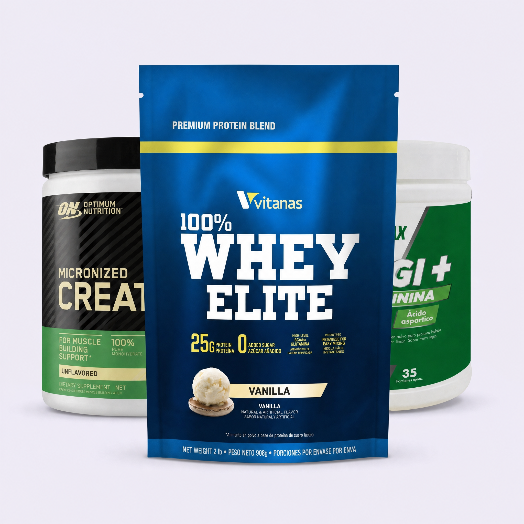 Kit Suplementación Pequeña: Whey Elite 2LB + Argi EliteMax + Creatina Micronizada ON