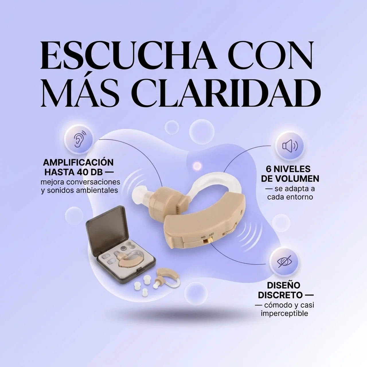 Ayuda a Escuchar Mejor en el Día a Día - Amplificador Auditivo Recargable