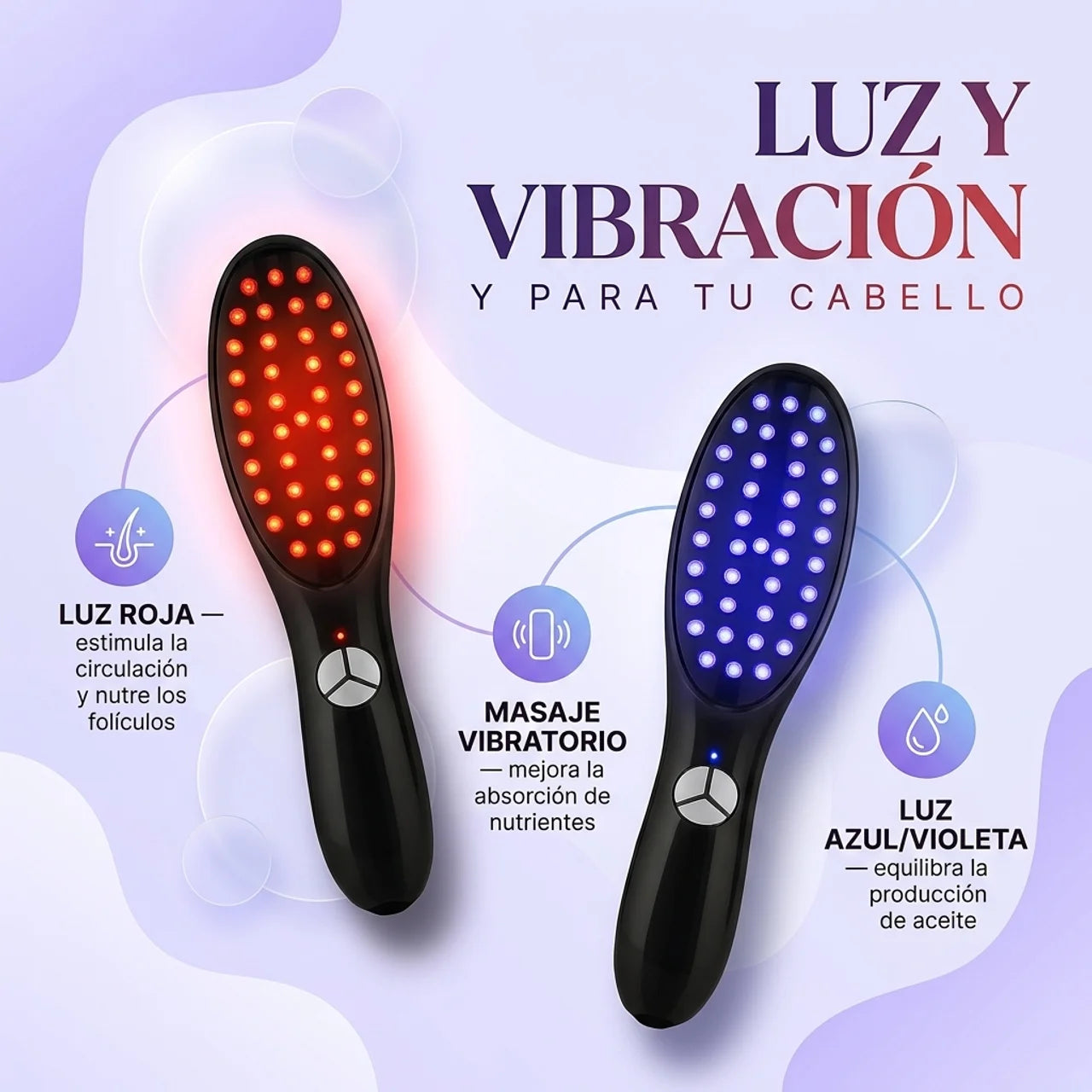 Estimula el Crecimiento Capilar con Luz y Vibración - Cepillo TTT
