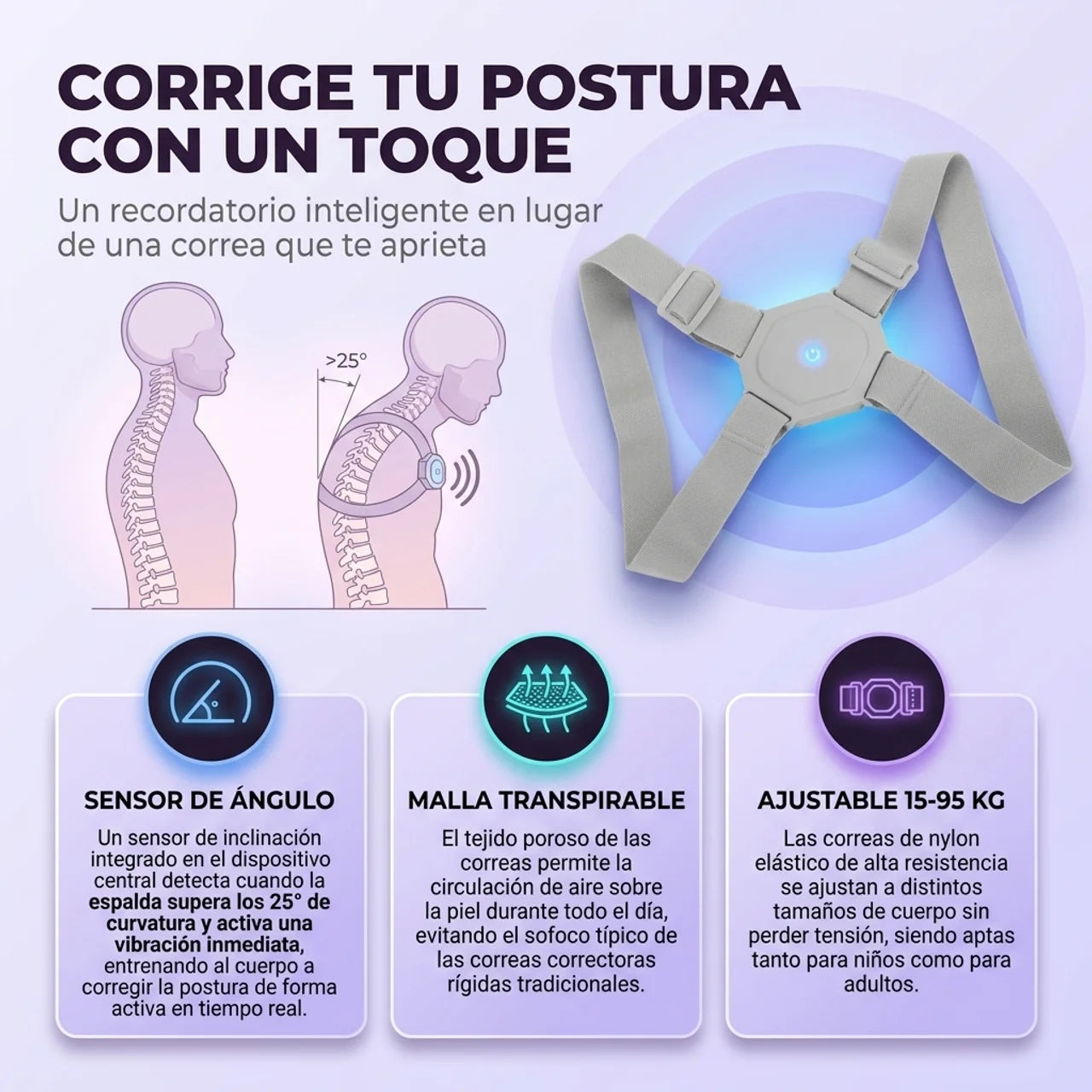 Corrige la Postura con un Simple Recordatorio - Corrector Inteligente Vibración