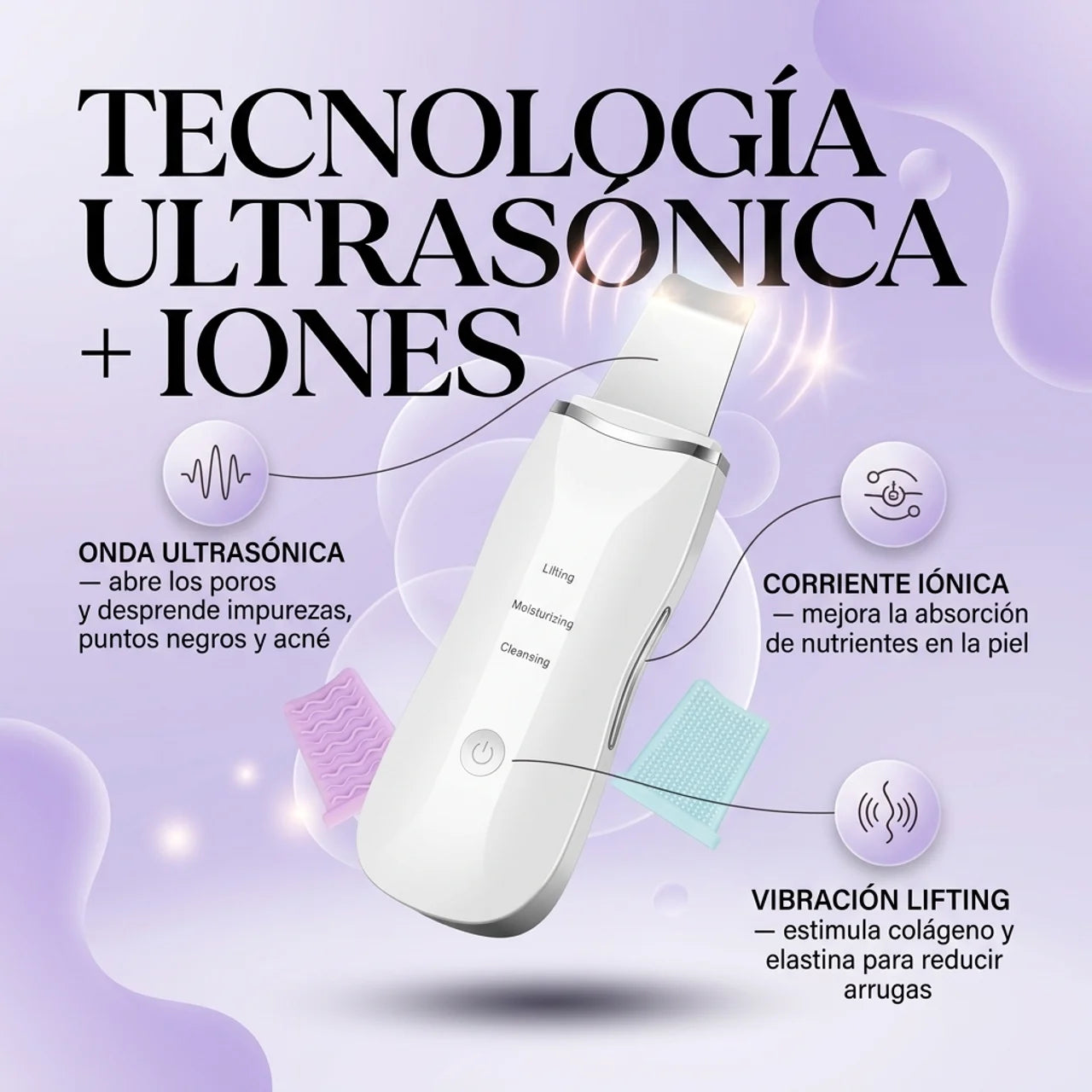 Te Limpia los Poros y Elimina el Acné - Espátula Facial Ultrasónica 3 en 1