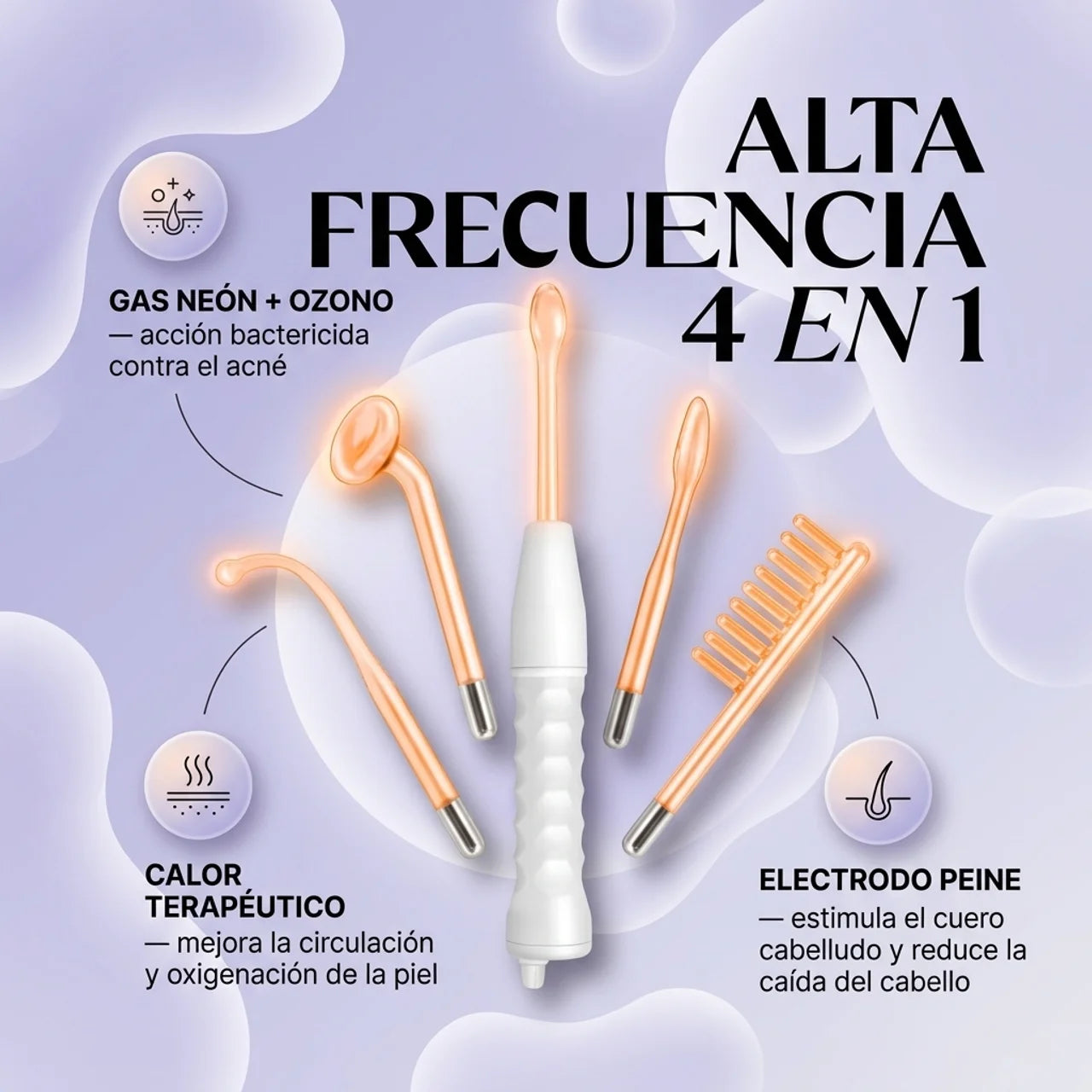 Te Trata el Acné, Rejuvenece la Piel y Evita La Caída del Cabello - Alta Frecuencia Facial 4 Electrodos