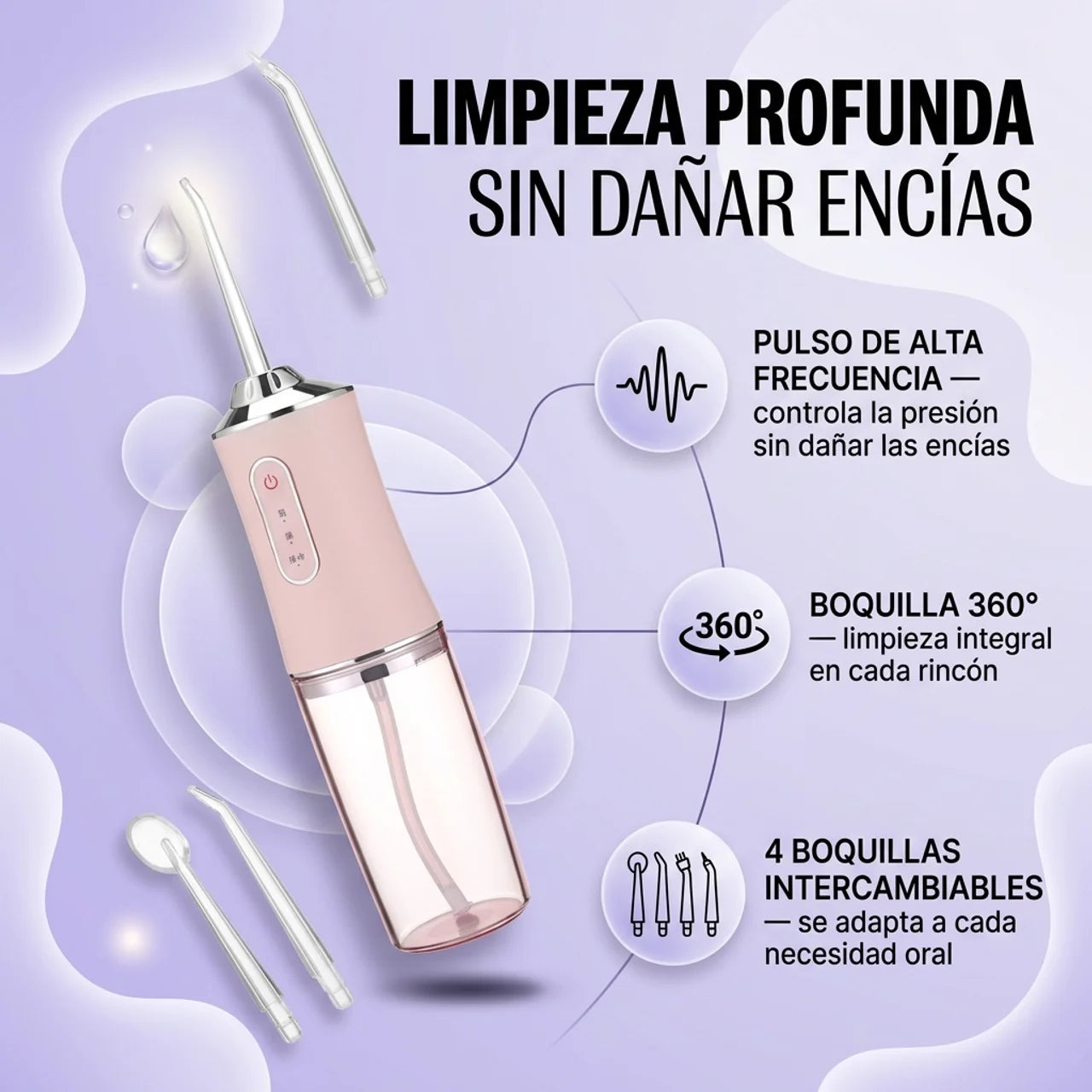 Limpia los Dientes a Profundidad Sin Dañar las Encías - Irrigador Oral Portátil