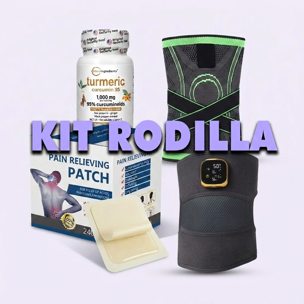 Kit Rodilla: Masajeador 3 en 1 + Parche Herbal + Rodillera + Turmeric Curcumin