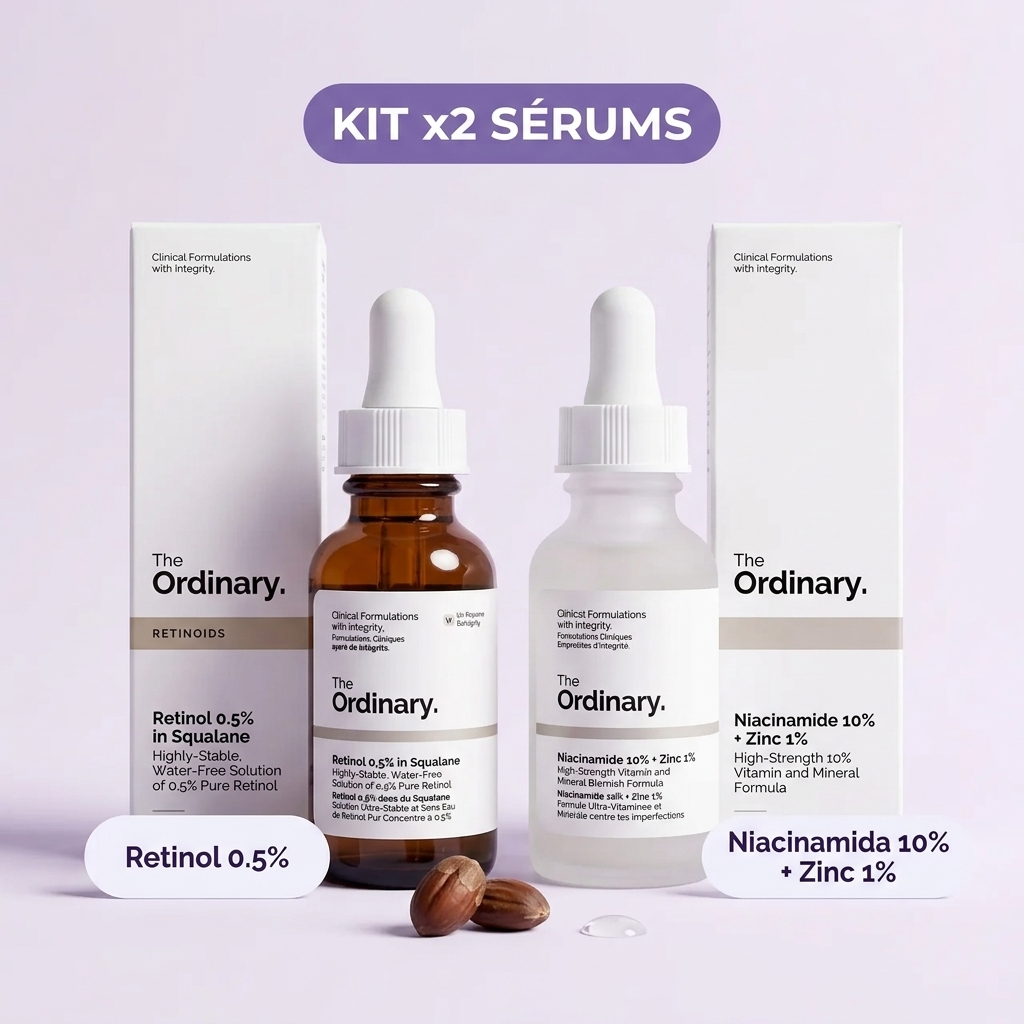 Kit 2 Sérums The Ordinary: Retinol 0.5% in Squalane y Niacinamida 10% + Zinc 1%. Borra Arrugas y Manchas de Golpe