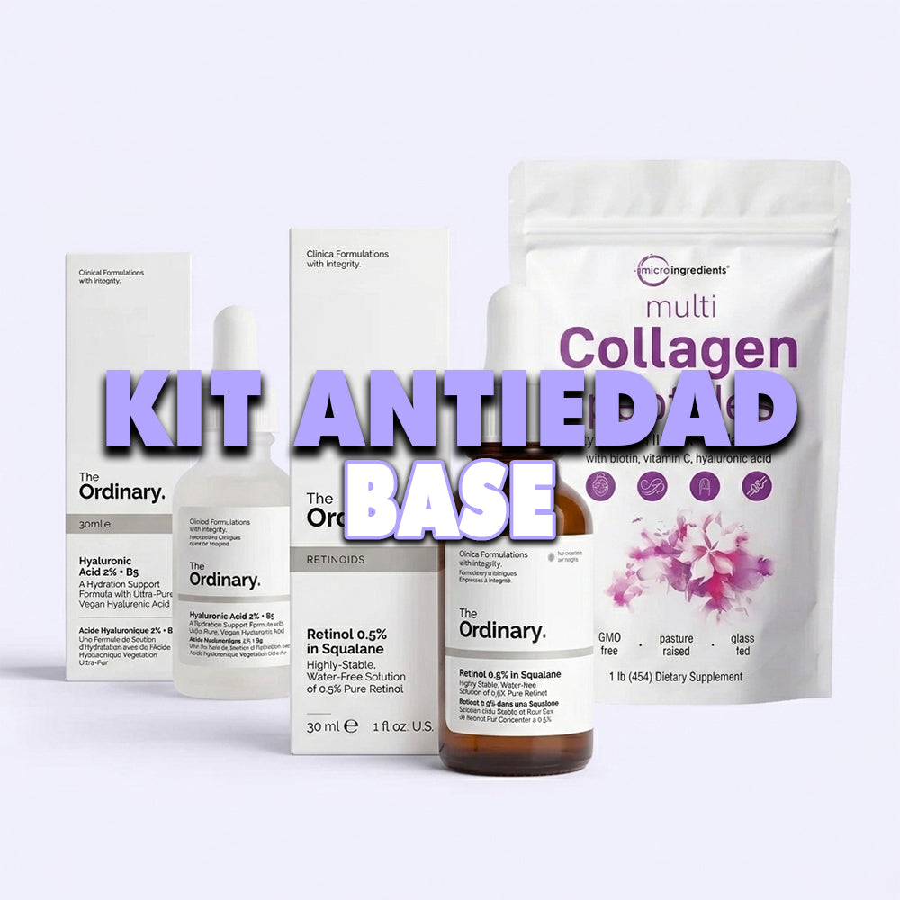Kit Antiedad Base: Retinol + Ácido Hialurónico + Colágeno Oral