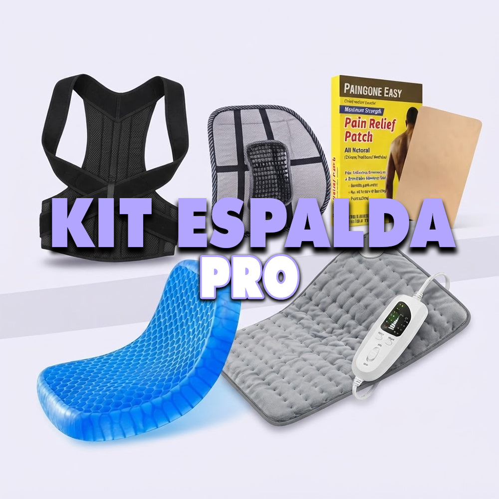 Kit Espalda Pro: Corrector + Espaldar Lumbar + Cojín de Gel + Manta Térmica + Parche Paingone