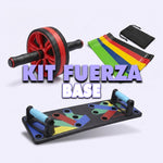 Kit Fuerza Base: Bandas Elásticas x5 + Rueda Abdominal + Tabla de Flexiones 9 en 1