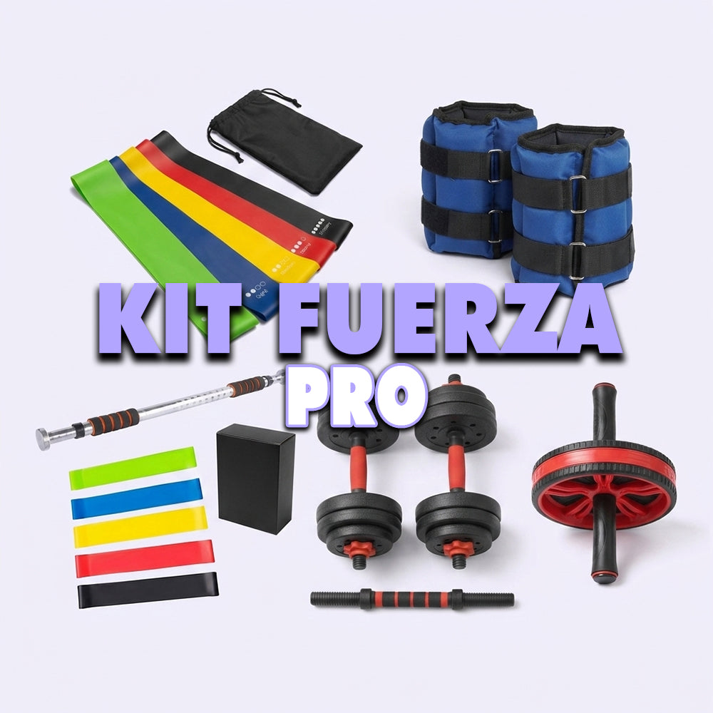 Kit Fuerza Pro: Mancuernas 20kg + Barra + Bandas + Rueda Abdominal + Pesas Tobilleras