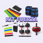 Kit Fuerza Pro: Mancuernas 20kg + Barra + Bandas + Rueda Abdominal + Pesas Tobilleras