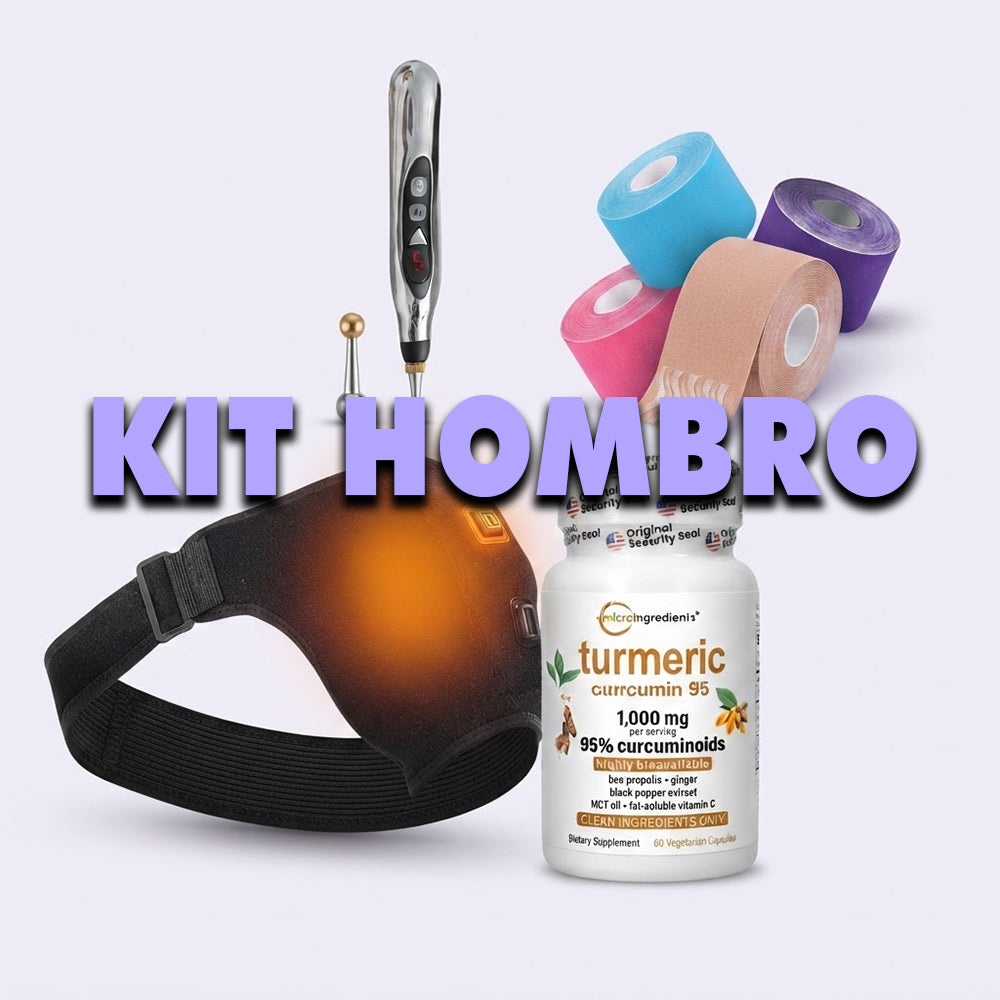 Kit Hombro: Hombrera Térmica + Lápiz de Acupuntura + Cinta Kinesiológica + Turmeric Curcumin