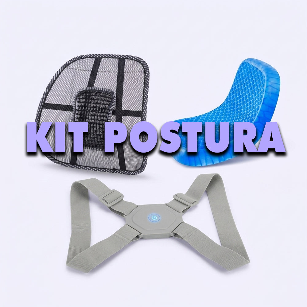Kit Postura: Corrector Inteligente con Vibración + Espaldar Lumbar + Cojín de Gel