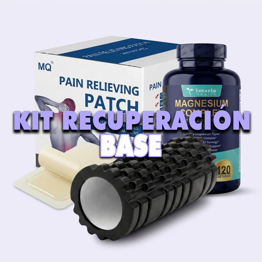 Kit Recuperación Base: Rodillo Muscular + Parche Herbal + Magnesium Complex
