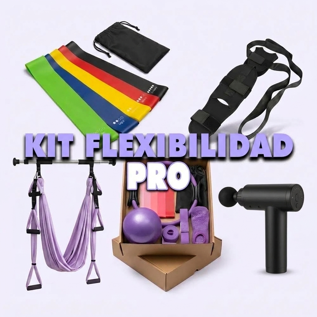 Kit Flexibilidad Pro: Pilates Completo + Hamaca Aérea + Bandas + Correa + Pistola de Masaje